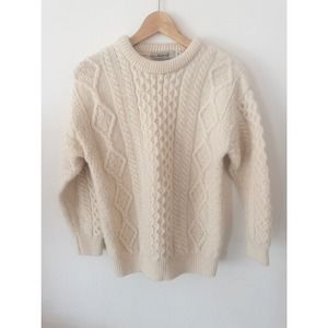 Aran Sweater Market 100% Wool Irish Cable Knit Crewneck Pullover Sweater Small